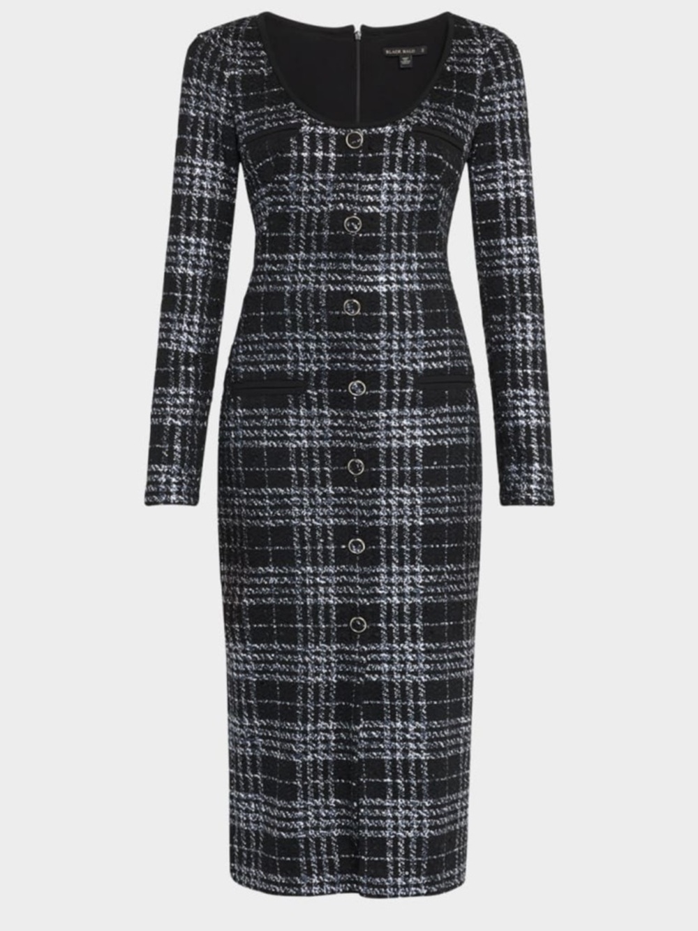 Black Halo Black and White Plaid Midi Skirt - Picture 3 of 4